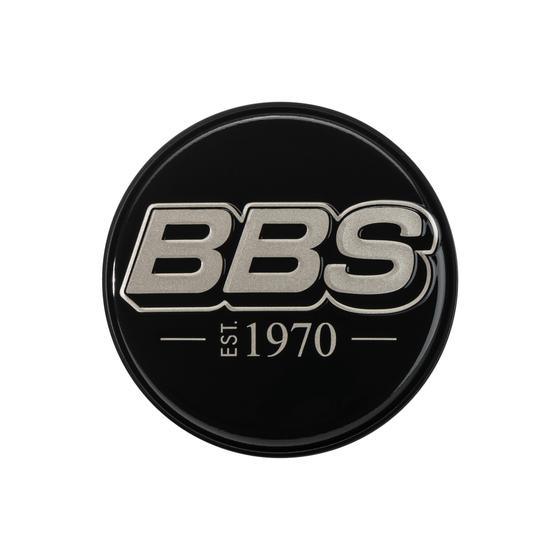 BBS 2D Nabendeckel Geprägt Schwarz mit Logo Weissgold Set (4 Stück)